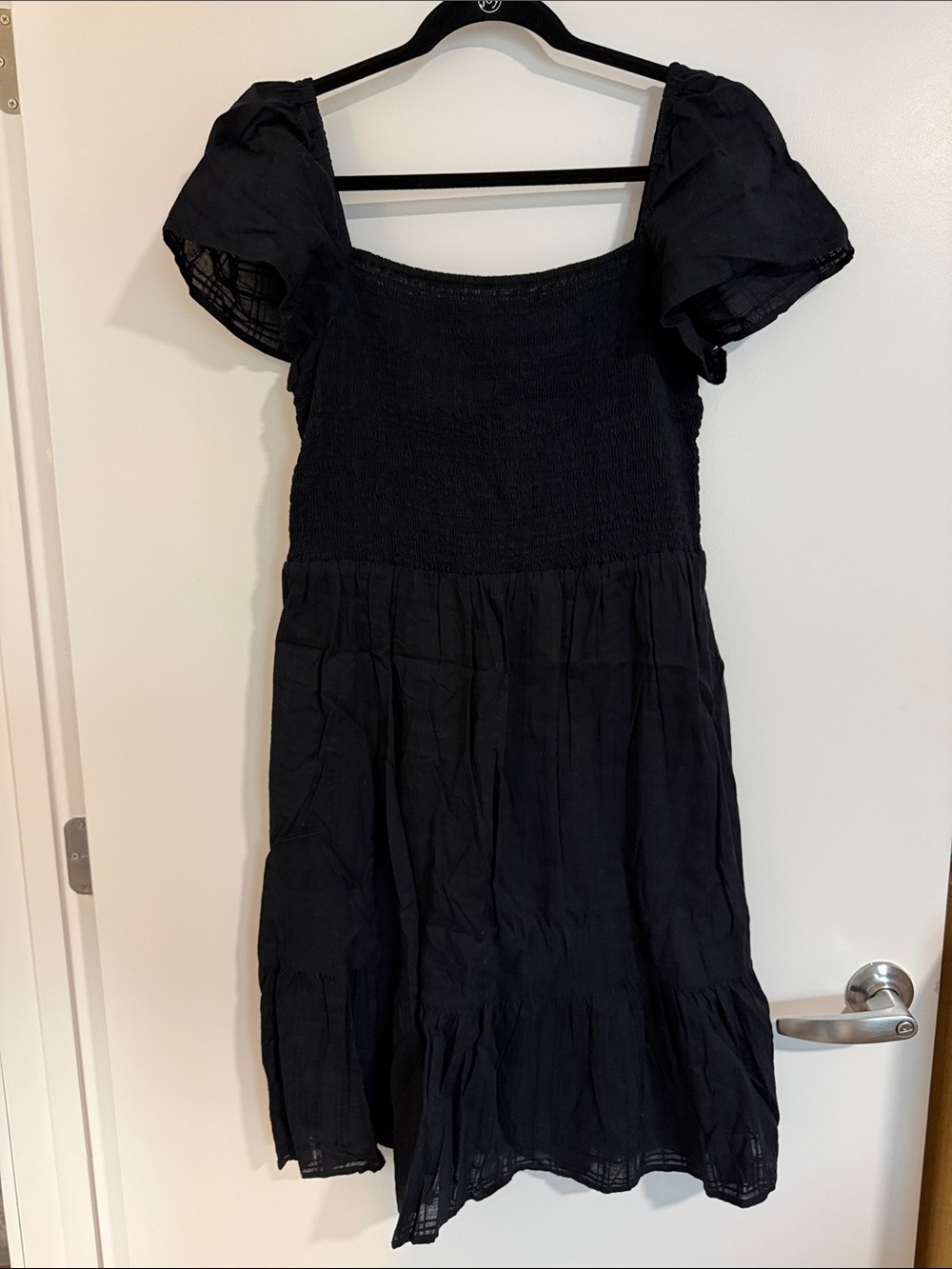 GAP Black Smocked Dress with Flutter Sleeves